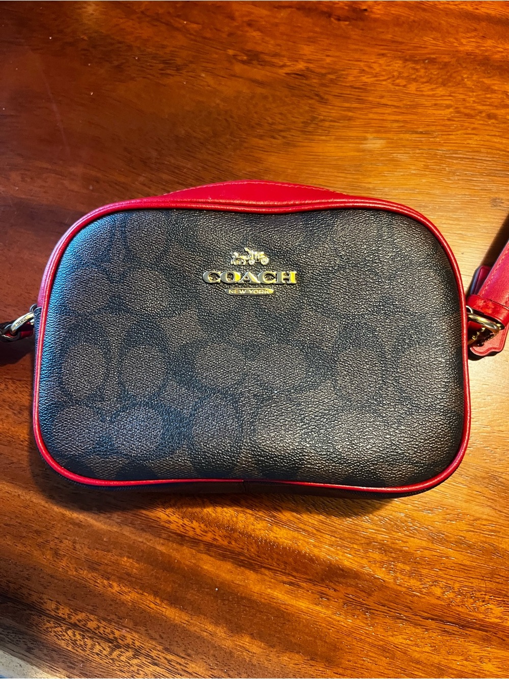 Coach Jamie Camera Crossbody Bag - Brown with Red Trim